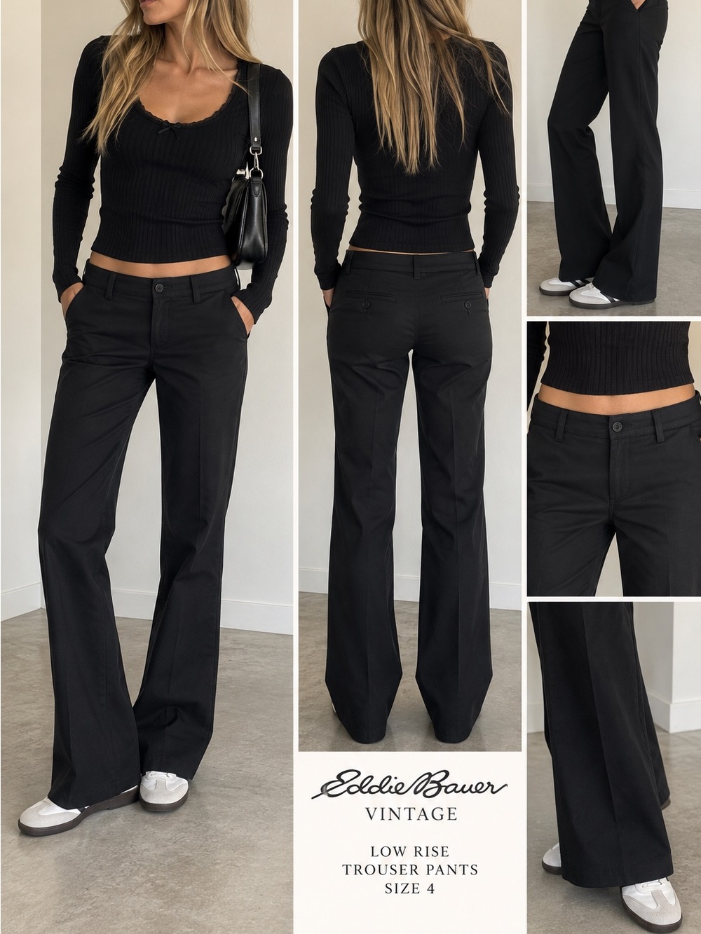 Vintage Y2K Eddie Bauer Black Low Rise Bootcut Trouser Pants Size 4